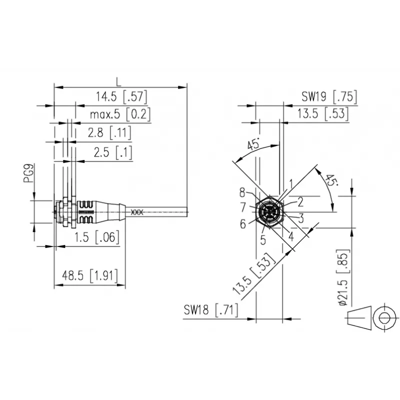 METZ CONNECT M12 D-coded 8-pole Male Screw Termination Connector, 360° Shielded, IP67