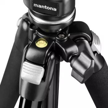 Mantona Scout MAX Set Statīvs ar Horizontālo Sviru, Lodveida Galvu, Reversējamu Centra Kolonnu, 160cm, 5kg Slodzi, DSLR un Bezspoguļa Kamerām, Melns