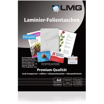 LMG Laminēšanas kabatas A4 spīdīgas 125 mikroni 100 gab.