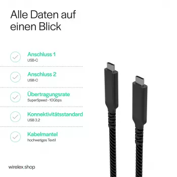 Flexline USB-C to USB-C kabelis, USB 3.2 Gen 2, 100W PD, pīts neilons, 1m (FL31-75004)