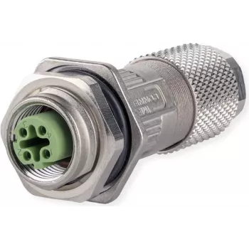 METZ CONNECT MMF881A115-0001 M12 ligzda, D-kodēta, IP67, montāžas vietā savienojama, ar atloku, 4 kontaktu