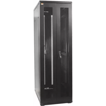IT-BUDGET 19 inch Tīkla skapis SRK komplekts - 38U - 800x800 mm - Perforētas dubultdurvis priekšā un aizmugurē - 4 aktīvie ventilatori - PDU - Plaukti - Salikts - Melns (99ITB19SRK3888DTSM)