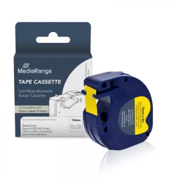 MediaRange Compatible Dymo Label Tape Cassette 12mm x 4m Black on Yellow (MRDY91222)