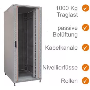 IT-BUDGET 19 collu tīkla skapis SRK - 42U - PxD 800x800 mm - Caurspīdīgas/tērauda durvis - Kabeļu kanāli - Flatpack - Gaiši pelēks (90ITB19SRK4288GGN)
