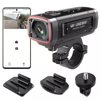 AKEEYO AKY-710S 4K motocikla videoreģistrators ar diviem kanāliem, GPS, Wi-Fi, IP67 ūdensizturīgs - Melns