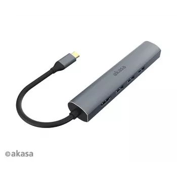 Akasa AK-CBCA22-18BK USB-C Multiport Adapter - USB 3.2 Gen 1 Type-C to HDMI, RJ-45, USB-A - Aluminium - Black - 18 cm