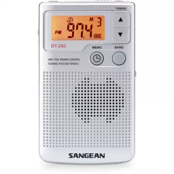 Sangean DT-250 (Pocket 250) Sudrabains pārnēsājamais AM/FM radio