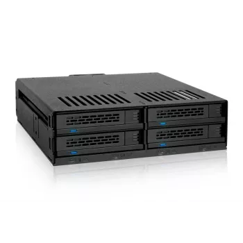 ICY DOCK ExpressCage MB324SP-1B mobilais turētājs 4x 2.5 collu SATA/SAS karstās nomaiņas diskdziņiem 1x 5.25 collu nodalījumā, bezskrūvju teknēs, melns