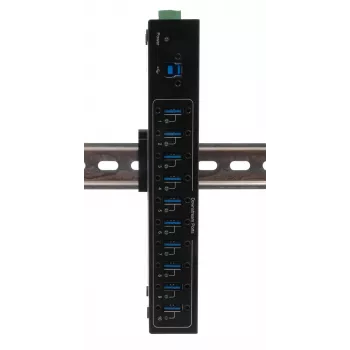 Exsys EX-11220HMVS USB 3.2 Gen 1 10-Port Metal Hub ar DIN-Rail komplektu, VIA VL811+ Chipset, 5 Gbps, 5V/4A barošanas adapteris, 1,8m kabelis