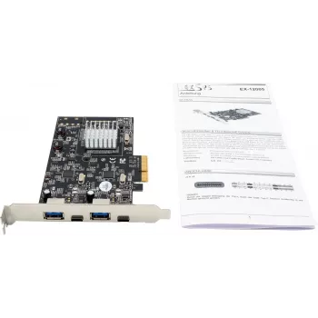 EXSYS EX-12005 PCI Express USB 3.2 Gen 2 (10 Gbps) 2-Port USB-A Host Controller Card ar zema profila kronšteinu
