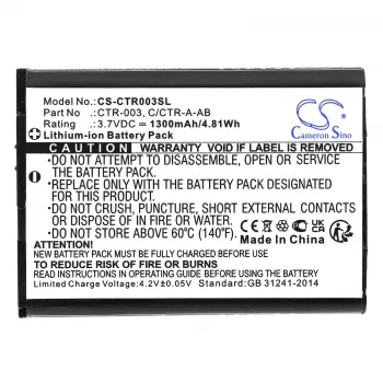 Cameron Sino CTR-003 nomaiņas akumulators Nintendo 3DS, 2DS, New 2DS XL, Switch Pro Controller - 1300mAh, 3,7V, Li-ion