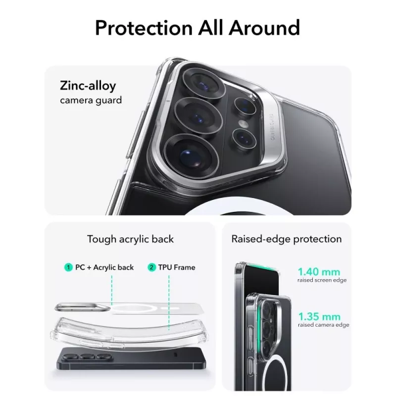 ESR Classic Hybrid Kickstand MagSafe Case for Samsung Galaxy S26 Ultra, Clear