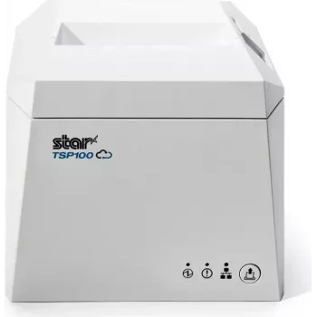 STAR MICRONICS TSP143IV UEWB termiskā čeku printeris, 203 dpi, 250 mm/s, USB-A, USB-C, Bluetooth, Ethernet, Wi-Fi, CloudPRNT, automātiskais griezējs, balts, iekšējais barošanas bloks