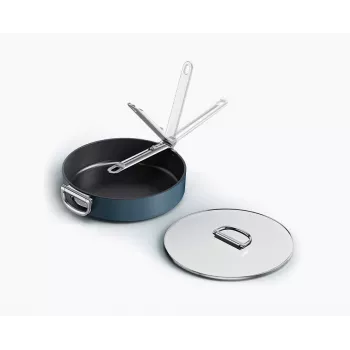 Joseph Joseph Space Fold Handle Keramiskais Nepiedegošais 28cm Zilais Sautēšanas Panna ar Vāku