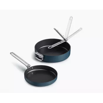 Joseph Joseph Space Fold Handle Keramiskais nepiedegošais 2-daļīgais zilo pannu komplekts