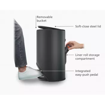 Joseph Joseph Arc 10L Easy-Push Matt Black Pedal Bin