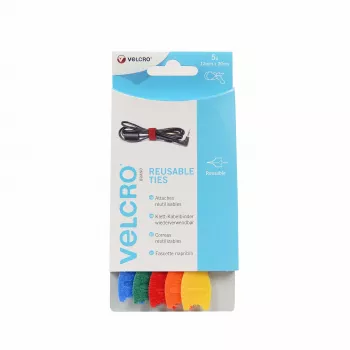 VELCRO VEL-EC60250 Atkārtoti lietojamie kabeļu saites - dažādas krāsas (zila, zaļa, oranža, sarkana, dzeltena) - 20 cm x 12 mm - 5 iepakojums