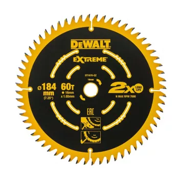 DEWALT DT1670 184mm 60T Ripzāģa asmens smalkiem apdares griezumiem