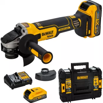 DEWALT DCG405S2T-QW 18V XR bezvada leņķa slīpmašīna 125mm Brushless ar 2x5.0Ah akumulatoriem, lādētāju un TSTAK maciņu