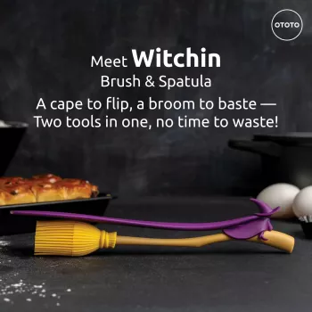OTOTO Witchin Baking Brush and Spatula Set (OT2230) - Black/Purple, Silicone, Heat Resistant to 230°C
