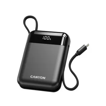 Canyon OnPower 104 10000 mAh Power Bank ar USB-C un Lightning kabeli Melns