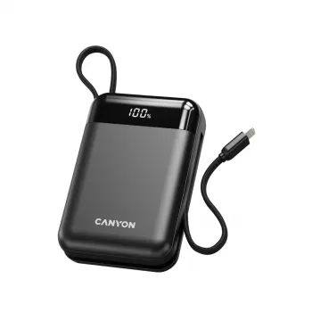 Canyon OnPower 204 20000 mAh Power Bank ar USB-C un Lightning kabeļiem, Melns