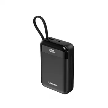Canyon OnPower 204 20000 mAh Power Bank ar USB-C un Lightning kabeļiem, Melns