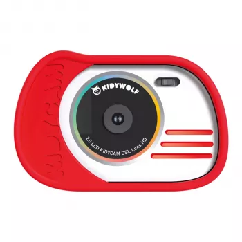 KIDYWOLF Foto un video kamera sarkana - 8MP bērnu digitālā kamera ar 2,0 inch LCD, Full HD 1080p, 4x tālummaiņu, triecienizturīgu silikona maciņu, MicroSD slotu, iebūvētām spēlēm, uzlādējamu bateriju, USB kabeli un kakla siksnu
