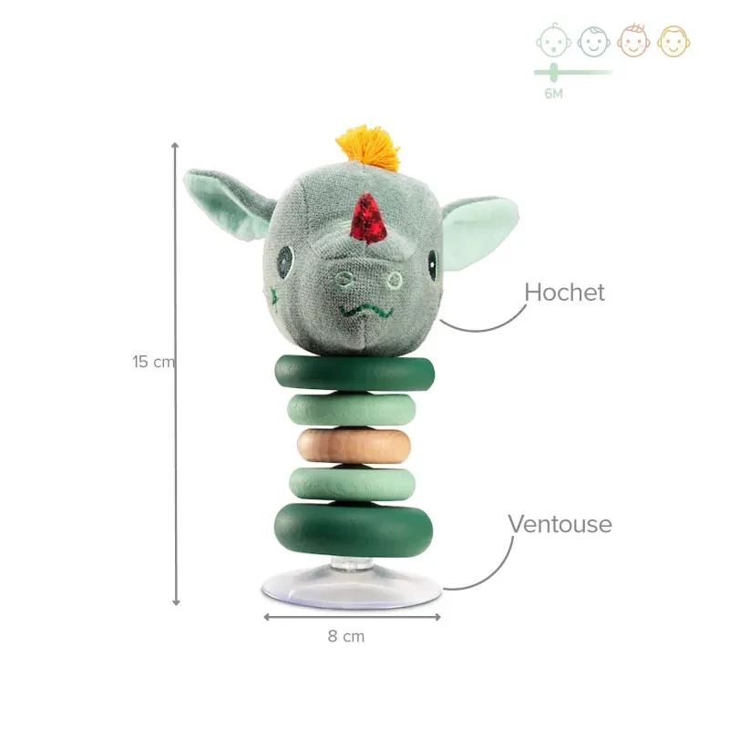 Lilliputiens Suction Cup Rattle Joe the Dragon 6m+