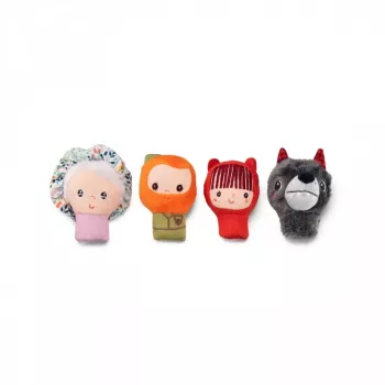 Lilliputiens Little Red Riding Hood Finger Puppet Set, 4 Characters + Storage Pouch, 12m+