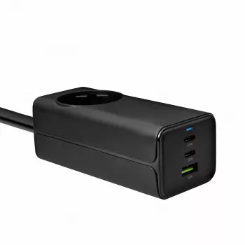 Akyga AK-CH-21 GaN USB lādētājs 65 W, 2 x USB-C + USB-A, ar elektrības kontaktligzdu, 1,5 m, melns