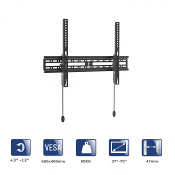 Akyga AK-MB-07 sagāžams sienas TV turētājs, 37-70 collas, 60 kg, VESA 600x400, melns