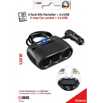2GO 797256 Universāls auto lādētājs 12/24V 2.4A USB-A melns