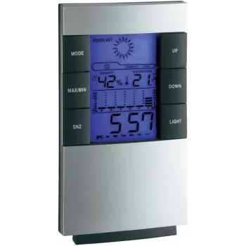 TFA 35.1087 Elektroniskā laika stacija ar bezvadu āra sensoru, LCD displeju, atompulksteni, laika prognozi, mēness fāzi un modinātāju