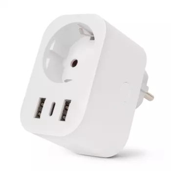 ENTAC Smart WiFi Plug 1x Schuko with 2x USB-A and 1x USB-C, White