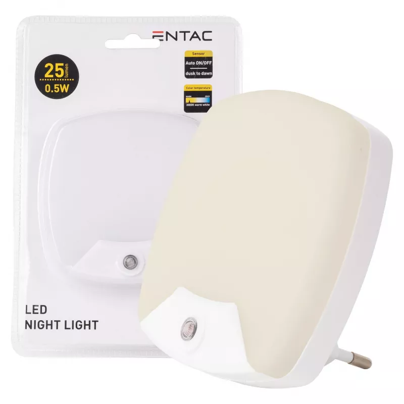 ENTAC Night Light 0,5W Square Warm White with Dusk-to-Dawn Sensor