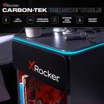 X Rocker Gaming Nightstand with RGB LED Lighting, Grey/Red