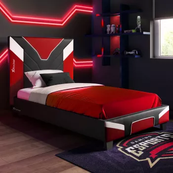 XROCKER Gaming & Racing vienvietīga gulta 90x190cm sarkanā faux ādā