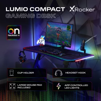 X Rocker Lumio RGB Gaming Desk ar LED apgaismojumu un pelējuma paliktni
