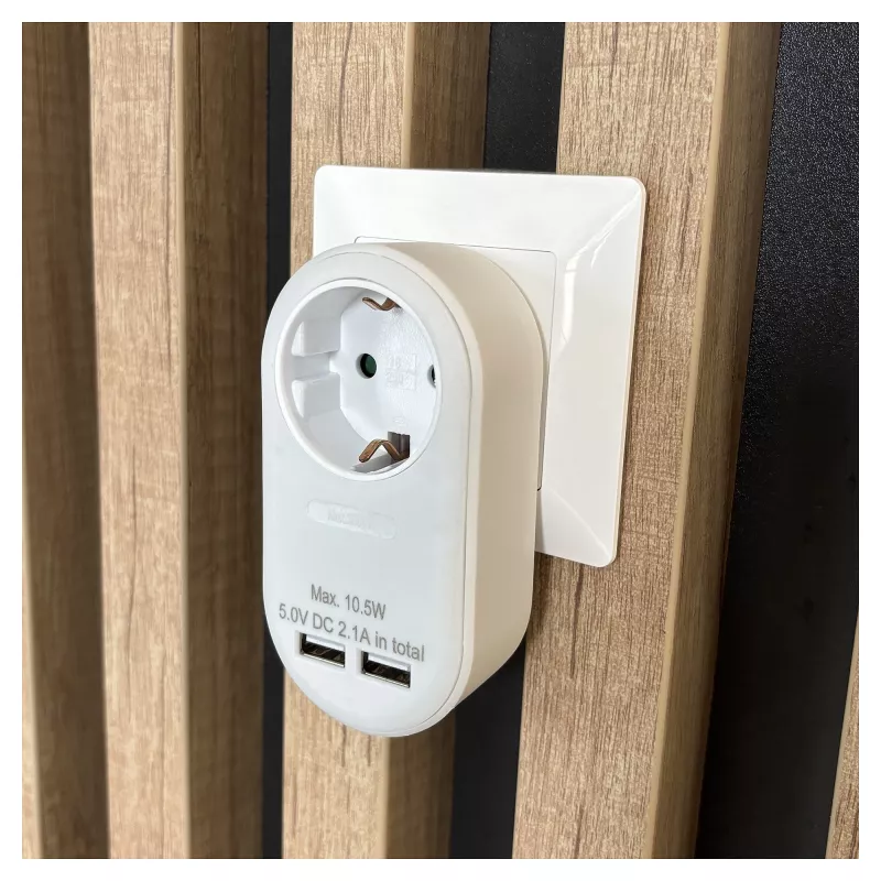 ENTAC sienas spraudnis ar 2x USB-A balts