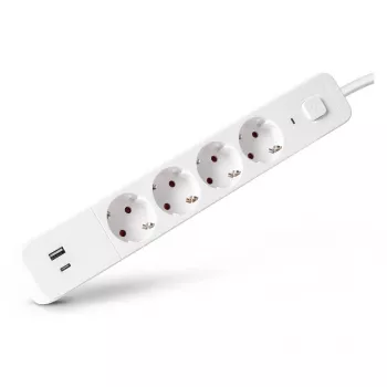 ENTAC Pagarinātājs 4× Kontaktligzda + 1× USB-A & 1× USB-C, 1.5m Balts