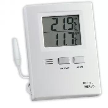 TFA 30.1012 Digitālais iekštelpu-āra termometrs ar vadu sensoru, Max/Min atmiņu, sala trauksmi, balts