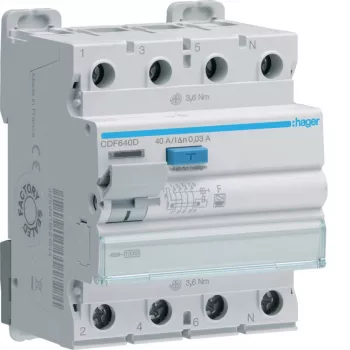 Hager CDF640D 4 polu diferenciālais automātiskais slēdzis 10kA 40A 30mA tips F