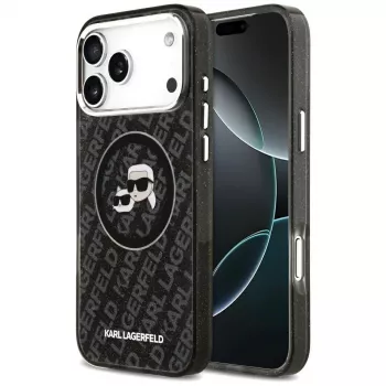 KARL LAGERFELD IML Glitter Karl & Choupette Heads Logo Maciņš iPhone 17 Pro Max, Melns