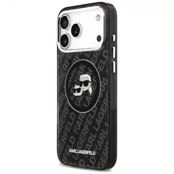 KARL LAGERFELD IML Glitter Karl & Choupette Heads Logo Maciņš iPhone 17 Pro Max, Melns