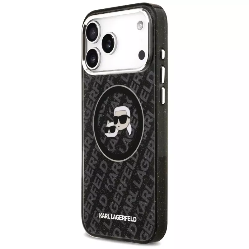 KARL LAGERFELD IML Glitter Karl & Choupette Heads Logo Maciņš iPhone 17 Pro Max, Melns