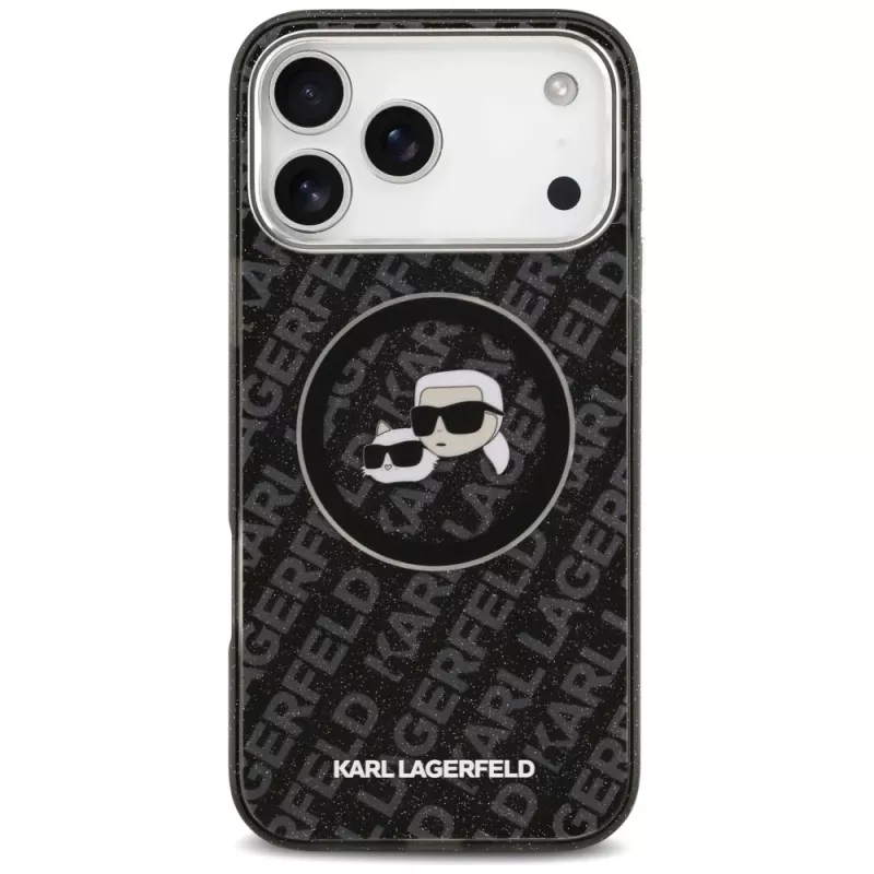 KARL LAGERFELD IML Glitter Karl & Choupette Heads Logo Maciņš iPhone 17 Pro Max, Melns