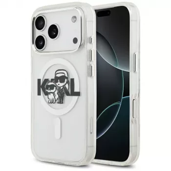 Karl Lagerfeld IML Glitter Karl & Choupette Sketch Logo MacSafe Macītis iPhone 17 Pro, Caurspīdīgs