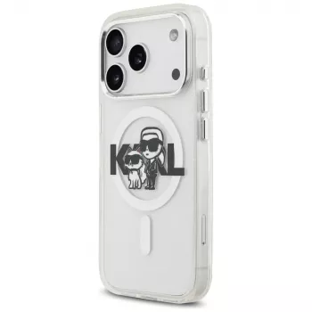 Karl Lagerfeld IML Glitter Karl & Choupette Sketch Logo MacSafe Macītis iPhone 17 Pro, Caurspīdīgs