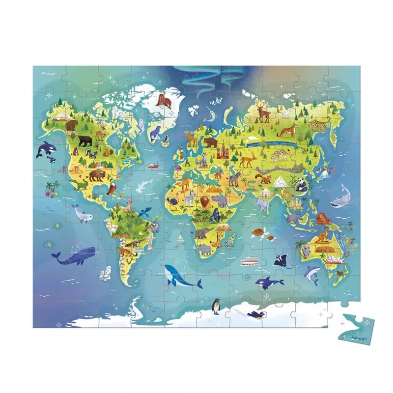 Janod World Map in Suitcase 100-Piece Jigsaw Puzzle